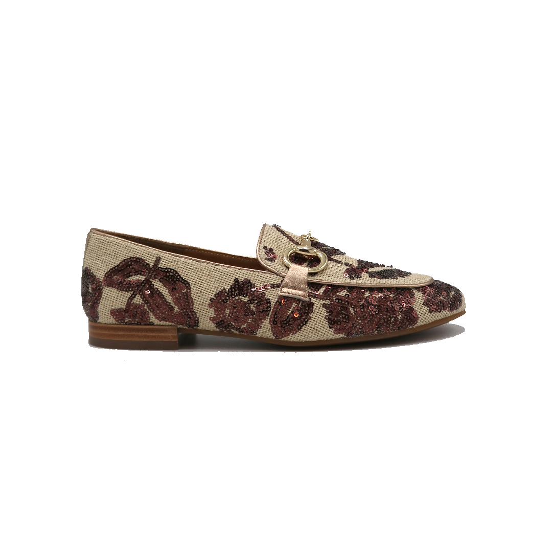 Pedro Miralles loafer naturel met bruine pailetten