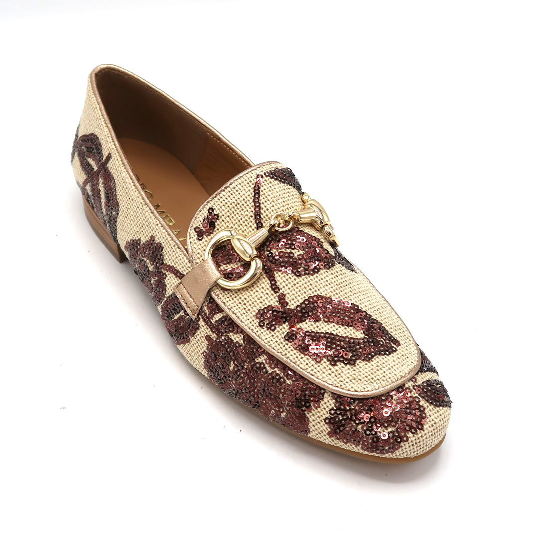 Pedro Miralles loafer naturel met bruine pailetten