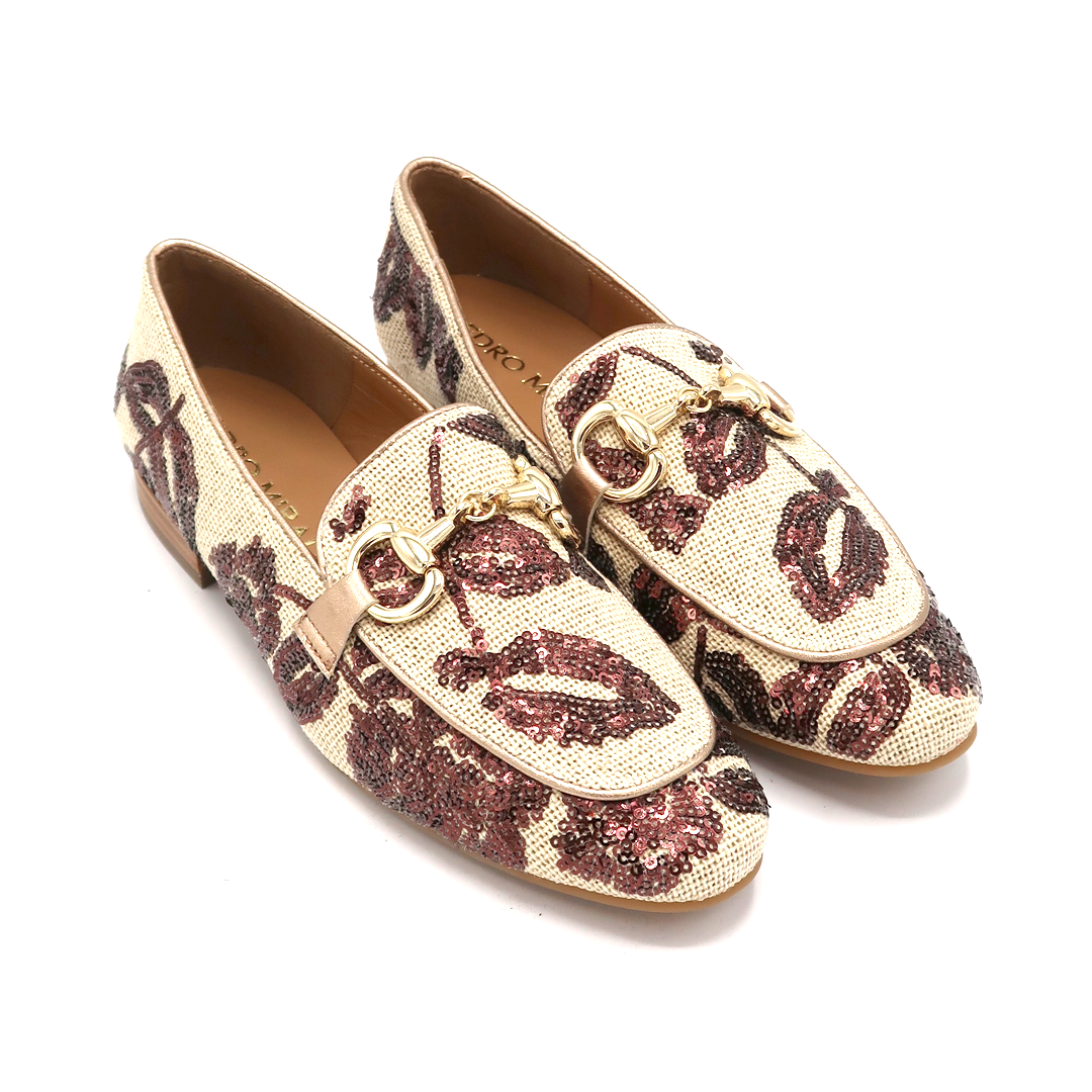 Pedro Miralles loafer naturel met bruine pailetten