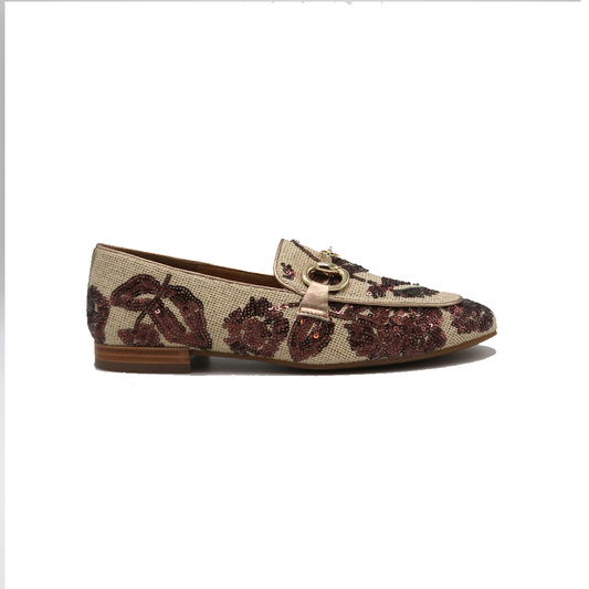 Pedro Miralles loafer naturel met bruine pailetten